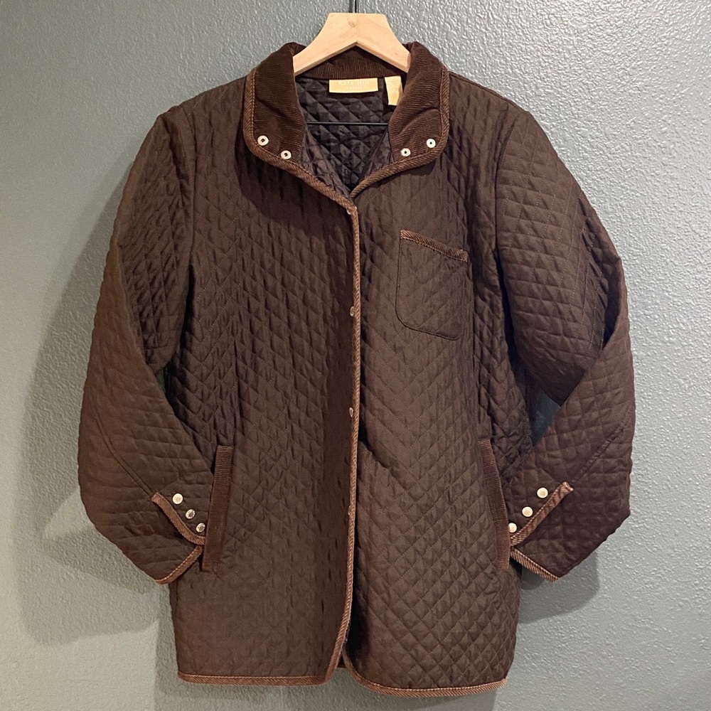 Kate Hill Casual Large Brown Quilted Button Front Jacket Women